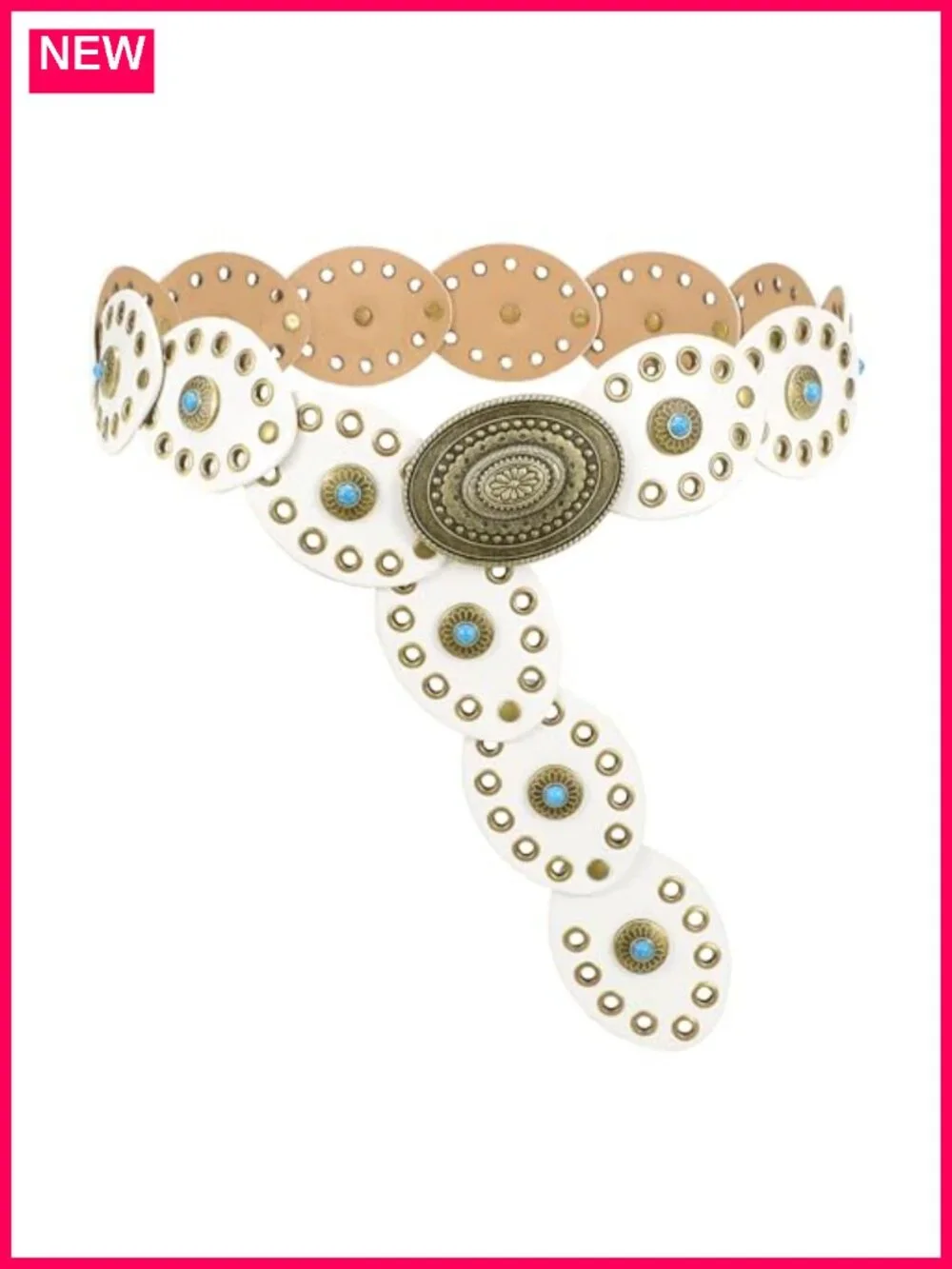 Vintage Cowgirl Concho Belt with Turquoise Accents PU Leather